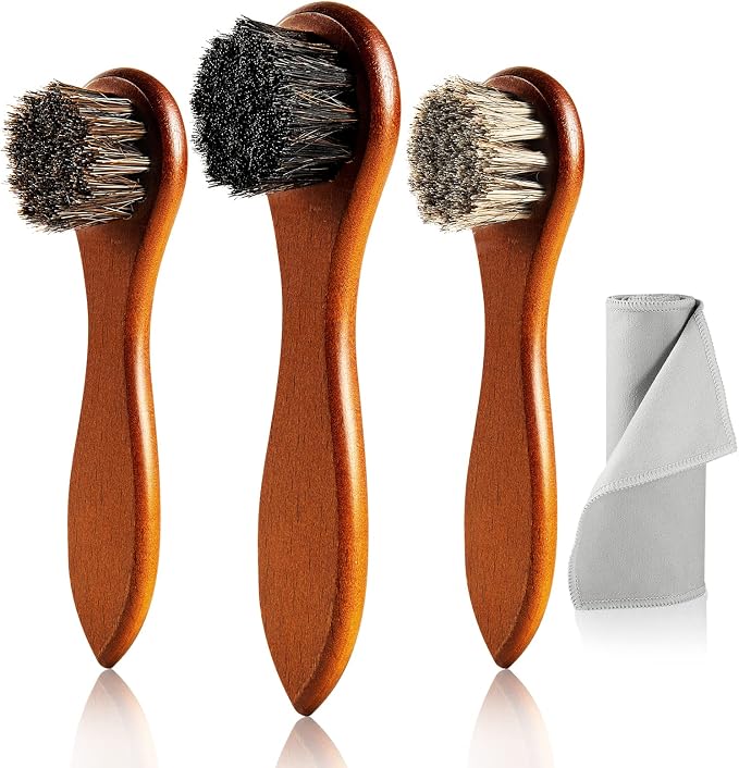 4-Piece Horse Hair Shoe Brush Shine Kit, Shoe Polish Brush, Leather Shoes Boot by Unekez