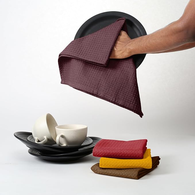 Multicolor Waffle Kitchen Towels, Quick Drying, 100% Cotton, Drying Dishes - Image 7