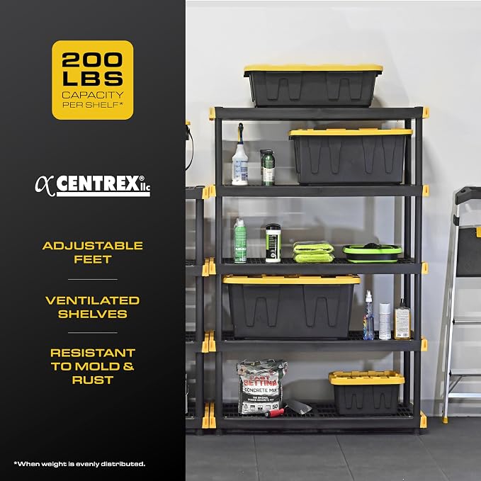 CX Black & Yellow®, 5-Tier Heavy Duty Plastic Storage Shelving Unit, - Image 5