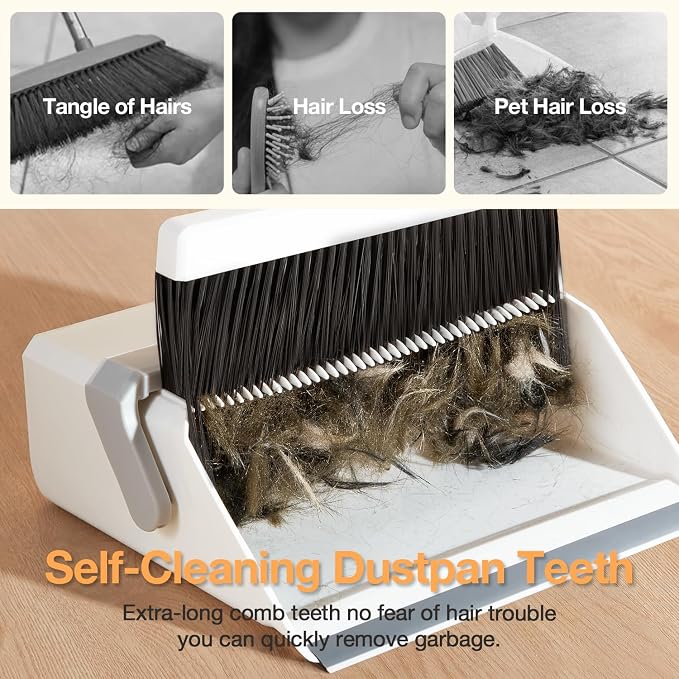 Broom with Dustpan Combo Set, UOEOS One-Sweep Clean, Pet Hair Removal Broom - Image 2