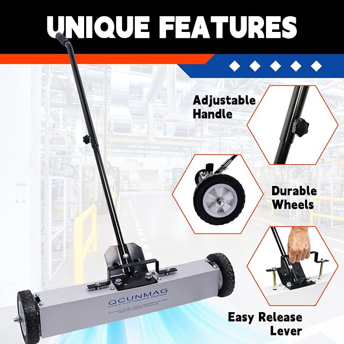 Rolling Magnetic Sweeper with Wheels, 55 Lbs 36-inch Large Magnet Pickup Lawn - Image 4