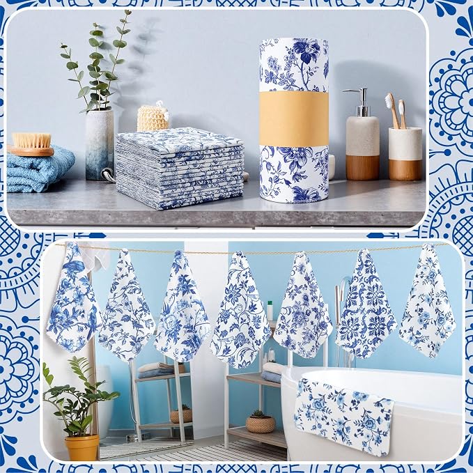 Tinlade 36 Pack Blue and White Floral Reusable Cleaning Cloths Washable Kitchen - Image 8