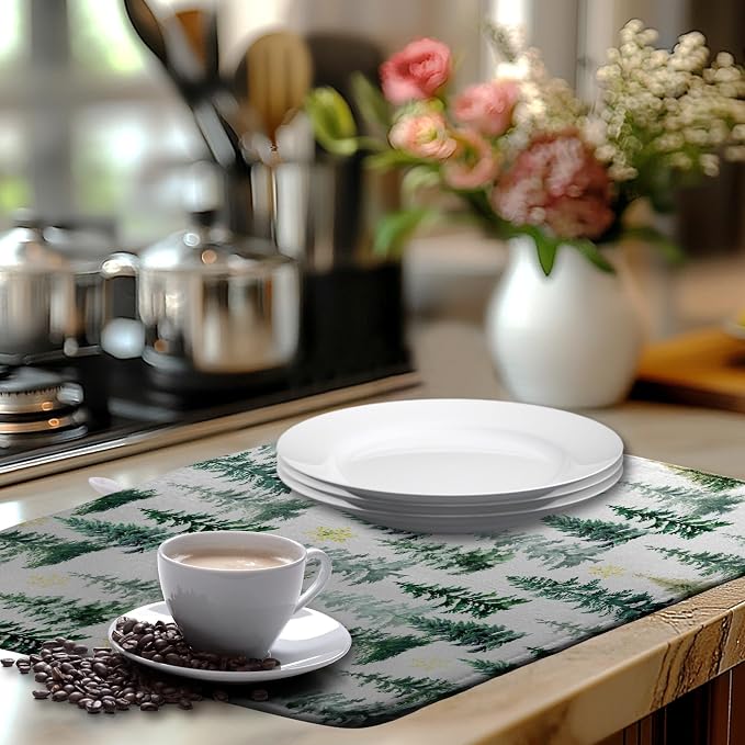Christmas Trees Dish Drying Mat 18x24 Inch Large Size Winter Dish Dry Mats - Image 6