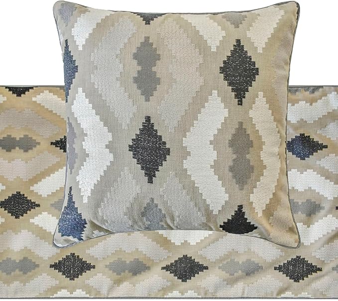 The HomeCentric King/Queen/Twin Beige Decorative Bed Runner Twin 53"x18" Bed Runner Without Pillow Cover, Embroidery,Aztec Bed Scarf on Linen Fabric - Thread Tale