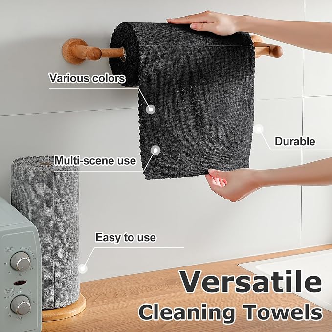 80 Pack Microfiber Cleaning Cloth Roll Reusable Paper Towels 12"x12" Black Tear - Image 4