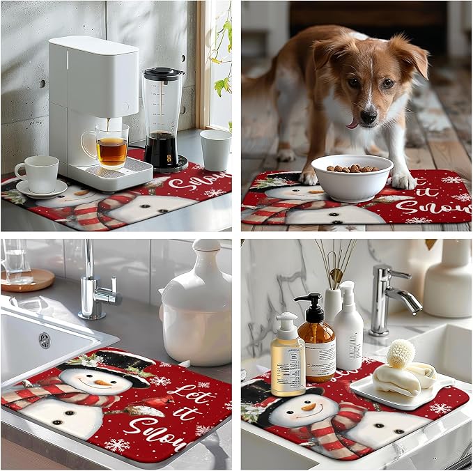 Snowman Christmas Dish Drying Mat Winter Drying Mats - Image 7