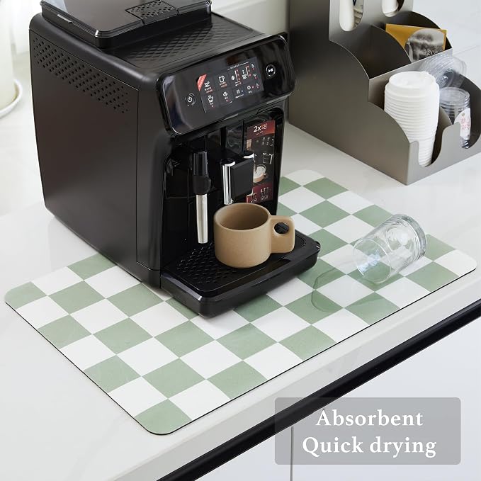 Checkered Dish Drying Mat for Kitchen Counter, Coffee Bar Station Accessories - Image 4