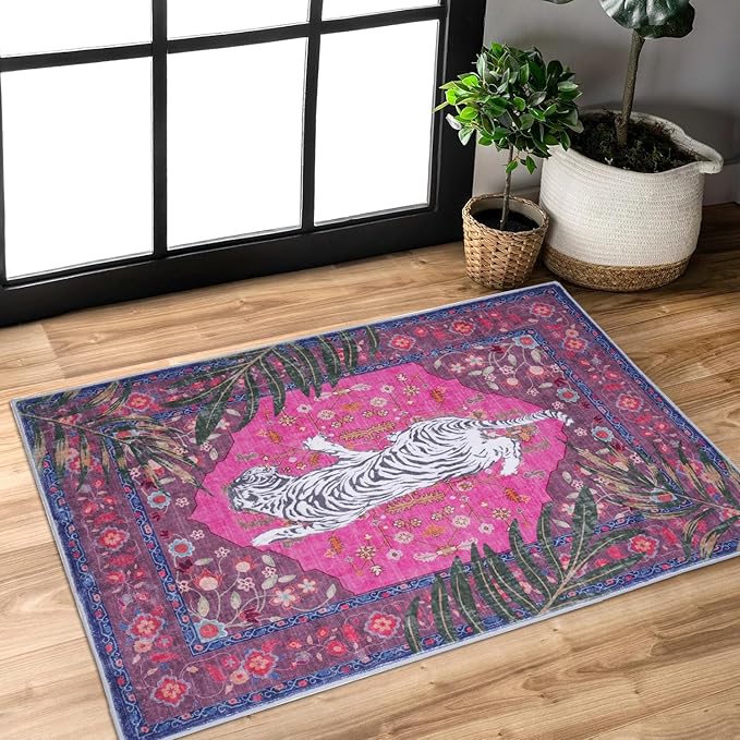 2x3 FT Leopard Rug for Living Room Hot Pink Leopard Vintage Animal Rug by CILEPMID-TimelessComfort