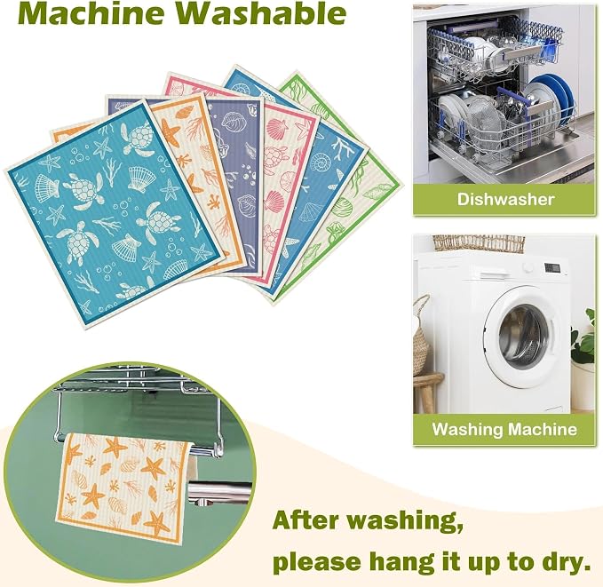 6 Packs Swedish Paper Cloths for Kitchen, Reusable Paper Towels Washable Dish - Image 5