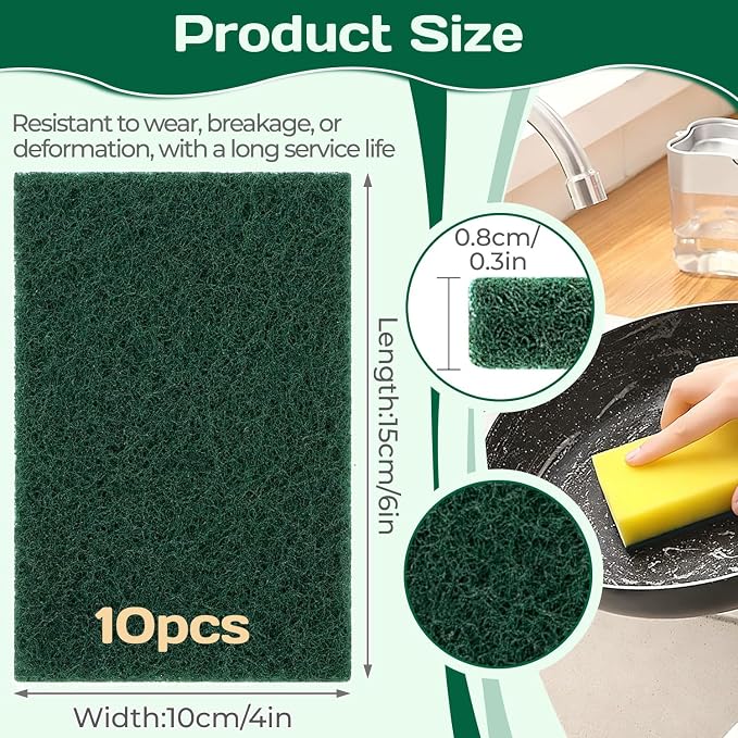 Heavy Duty Scouring Pad 10Pcs Scouring Pads Green Scrubbing Pads - Image 2