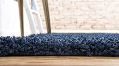 Unique Loom Solid Shag Collection Area Rug (2' 2" x 6' 5" Runner, Sapphire Blue/ Navy Blue)