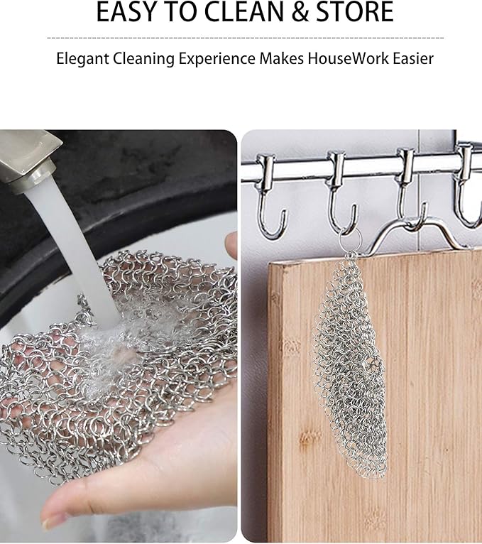 Cast Iron Skillet Cleaner Chainmail, 2 Pack Premium Stainless Steel Chain - Image 7