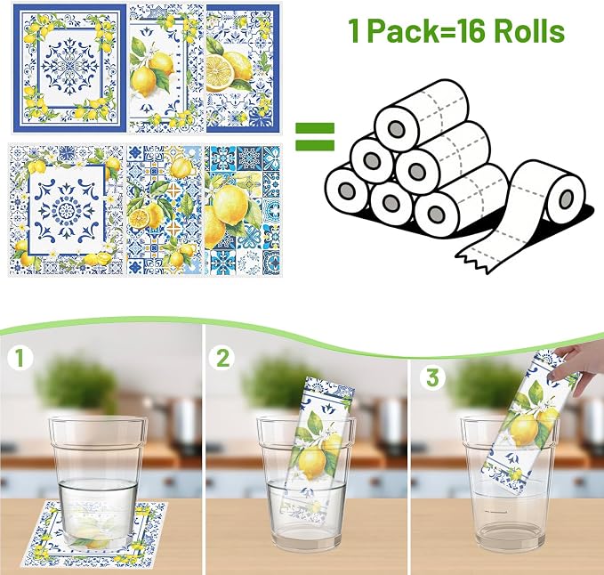 Blue Tiles Lemons Swedish Dishcloths, 6 Pack Reusable Swedish Dish Cloths - Image 3