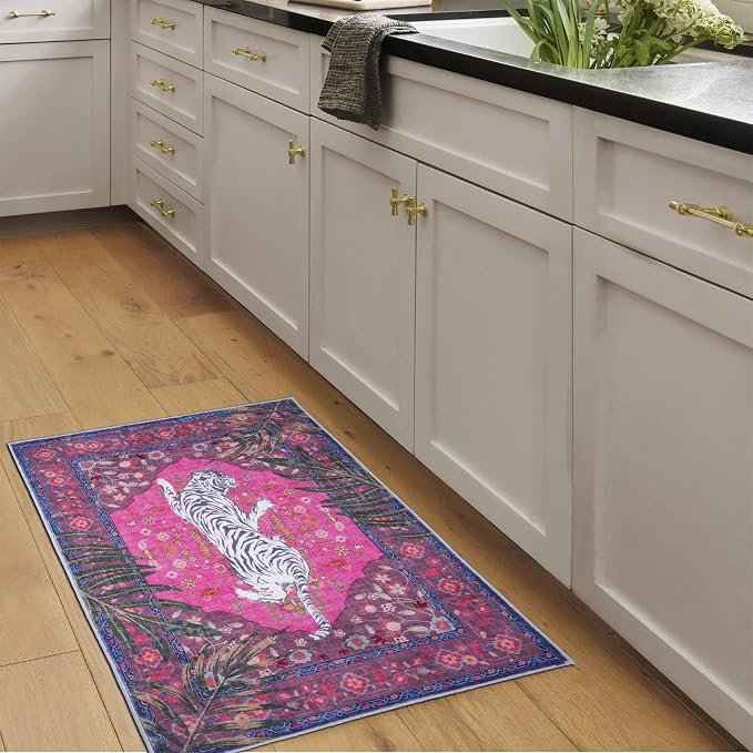2x3 FT Leopard Rug for Living Room Hot Pink Leopard Vintage Animal Rug - Image 5