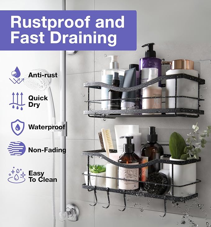 KINCMAX Premium Shower Caddy, Self Adhesive Shower Organizer w/ 4 Hooks - Image 5