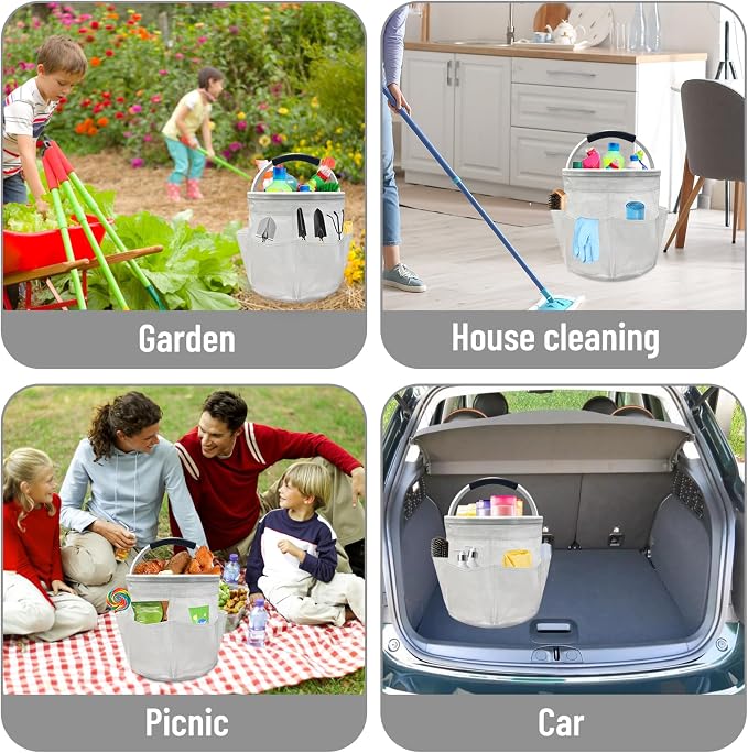 17L Cleaning Caddy with Handle, Foldable Cleaning Supply Caddy with 6 Pockets - Image 6