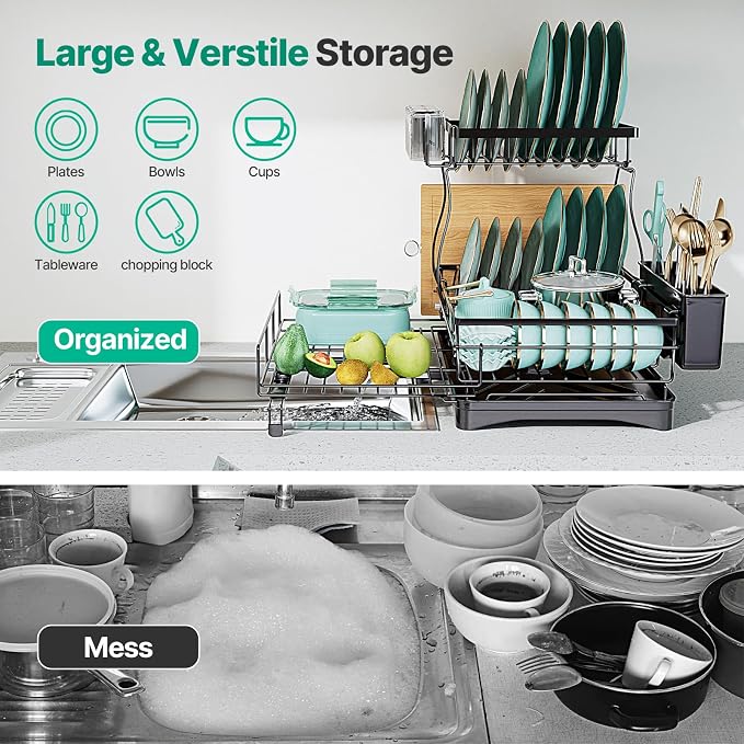 2 Tier Expandable Dish Drying Rack, Large Stainless Steel Dish Drying Rack - Image 6
