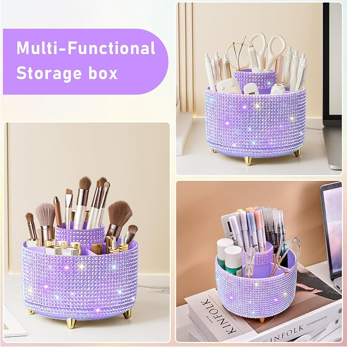 Diesisa Bling Diamond 360° Makeup Brush Holder Organizer, Rotating Makeup Brush - Image 5