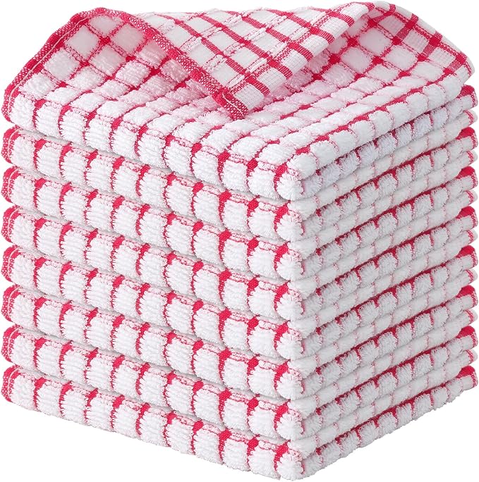 Kitinjoy Cotton 8 Pack Terry Kitchen Dish Cloths, 12 x 12 Inches Super Soft and by Kitinjoy