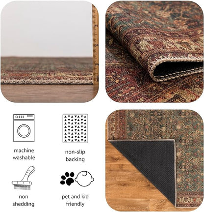 Keen Home Design 4x6 Rug - Machine Washable Area Rug with Non-Slip Backing, Ideal for Living Room, Dining Room, Bedroom - Vintage, Easy Clean, Durable, Low Pile Rug - (4' x 6')