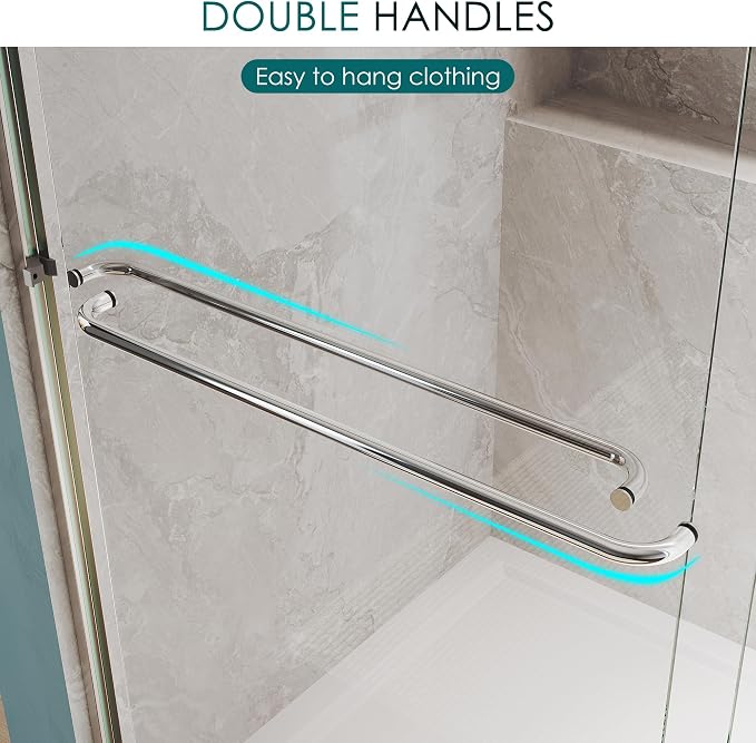 ELEGANT Double Sliding Shower Door 56-60" W x 72" H, Semi-Frameless Bypass - Image 4