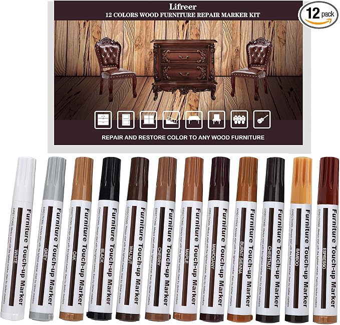 Lifreer Revolutionary Furniture Touch Up Markers, 12 Colors Wood Scratch Repair by Lifreer