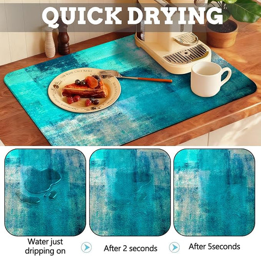 MCALK Turquoise Coffee Mat for Kitchen Counter, Teal Dish Drying Pad - Image 2