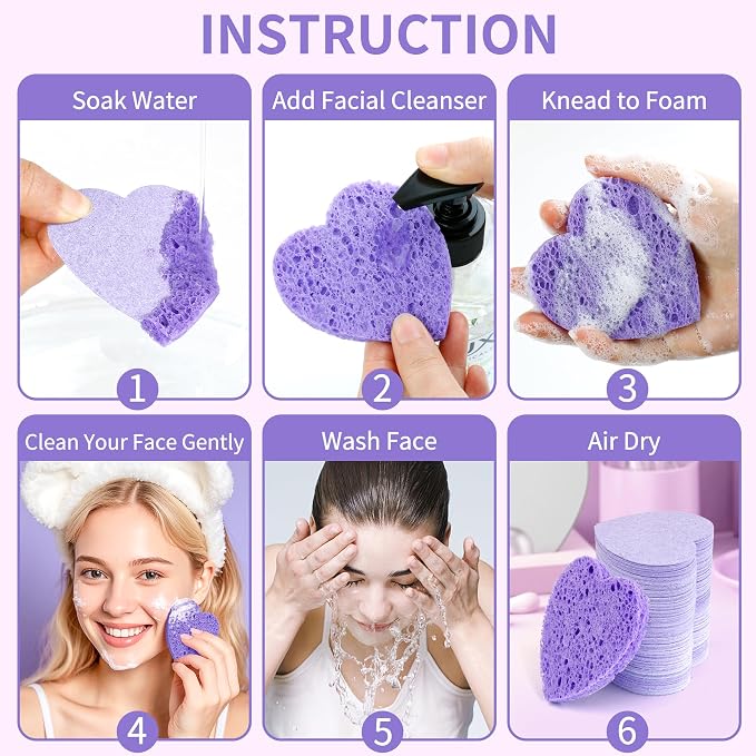 100-Count Compressed Facial Sponges, Heart Shape Face Sponge - Image 6
