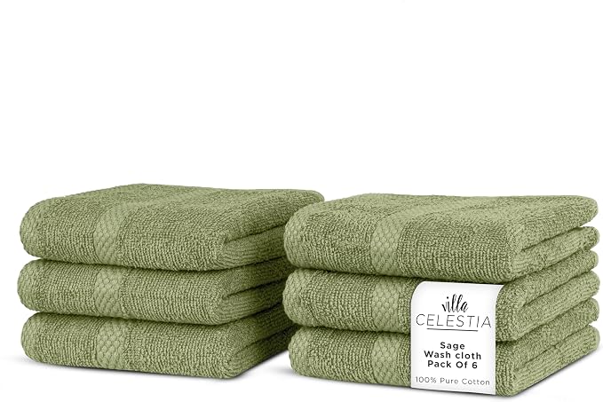 100% Cotton Wash Cloth for face & Body Set of 6, Sustainable, Highly Absorbent by VillaCelestia
