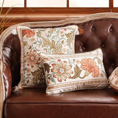 Throw Pillow Covers Pack of 2,Orange Floral Farmhouse with Wild Flowers Pattern Cozy Velvet Pillowcases,Decoration Round Pillows Cushion Covers for Couch Sofa Bed Car Chair,Diameter 16"
