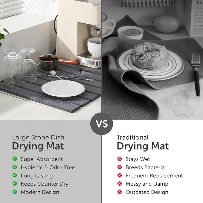 Large Stone Dish Drying Mat for Kitchen Counter, Foldable Water Absorbing - Image 8