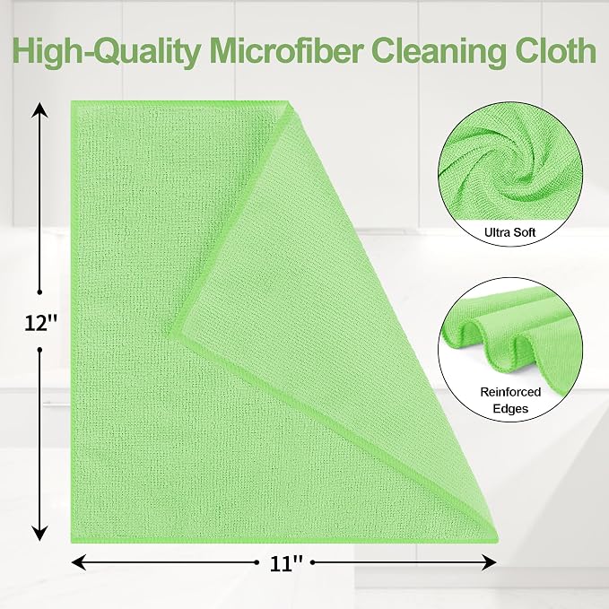 HOMERHYME Microfiber Cleaning Cloth, 12 Pack Green Cleaning Rags, Reusable - Image 2