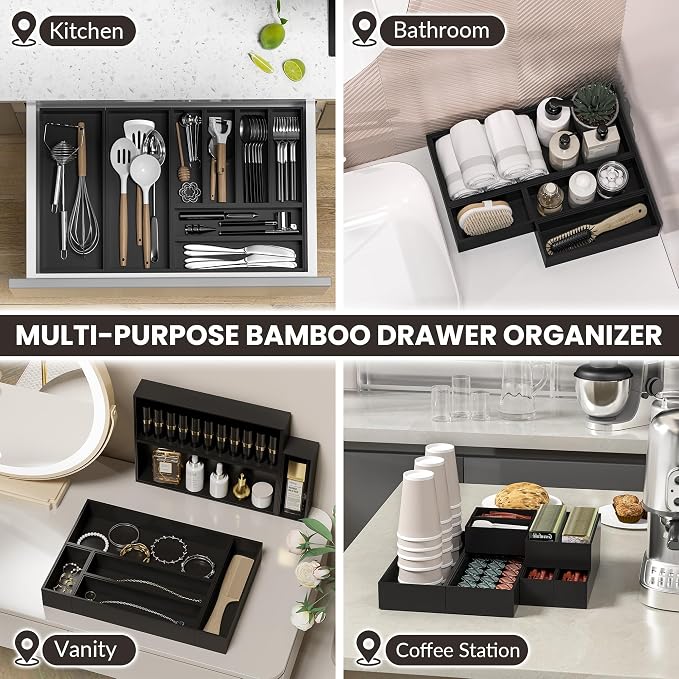 Kitchen Drawer Organizer Bins, Stackable Bamboo Drawer Organizer - Image 5