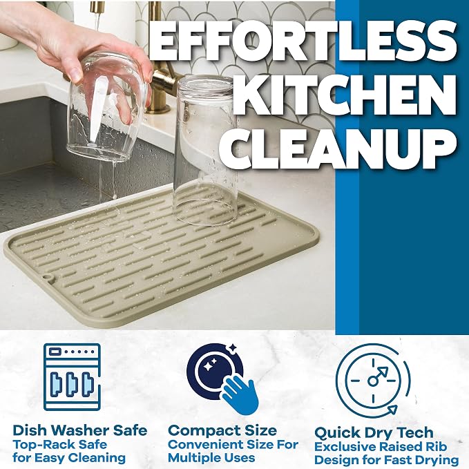 Large Silicone Dish Drying Mat for Kitchen Counter or Under Sink, Waterproof - Image 3
