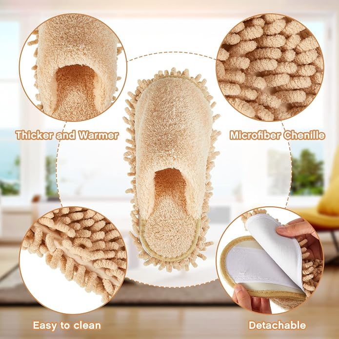Jecery 2 Pair Microfiber Slippers Floor Cleaning Chenille Mop Slippers Base - Image 3