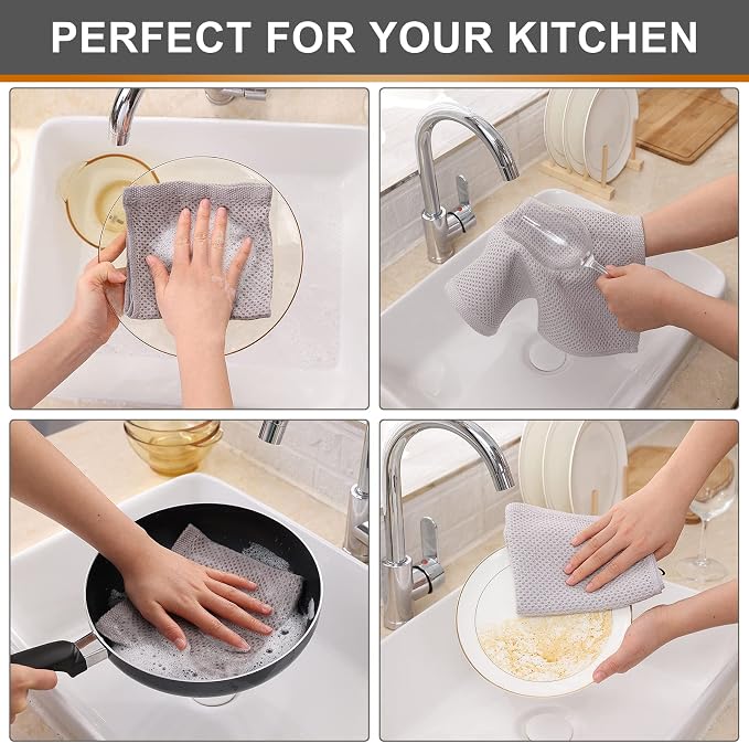 Kitinjoy 100% Cotton Kitchen Dish Cloths, 6 Pack Waffle Weave Ultra Soft - Image 4
