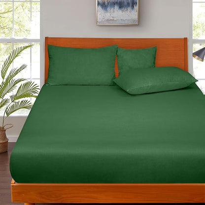 ROYALE LINENS 300 Thread Count 100% Long Staple Combed Cotton Fitted Sheet California King - Super Soft Deep Pocket Bottom Sheet - Fitted Sheets Only - Elastic Sheets (Cal King, Hunter Green)