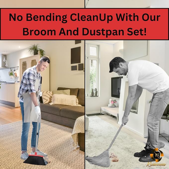 Standing Broom and Dustpan Set, Built-in Scraper Teeth, No-Slip Grip, Dust - Image 8