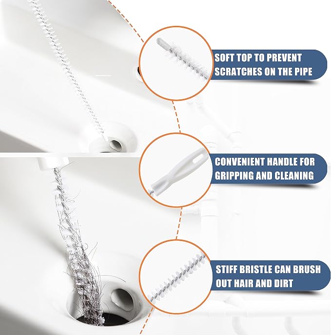 35.5inch Drain Clog Remover, 25inch Drain Snake Hair Remover ＆ Cleaning Brush - Image 6