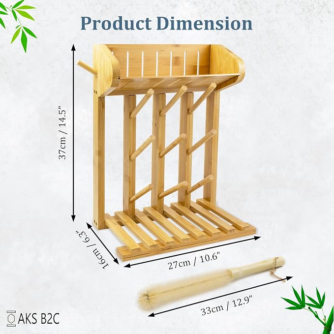 Bamboo Baby Bottle Drying Rack, Vertical Space Saving Kitchen Organizer - Image 4