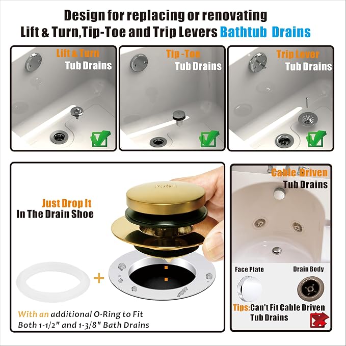 Artiwell Universal Tip Toe Bath Drain Stopper and Cover, Bathtub Drain Stopper - Image 2