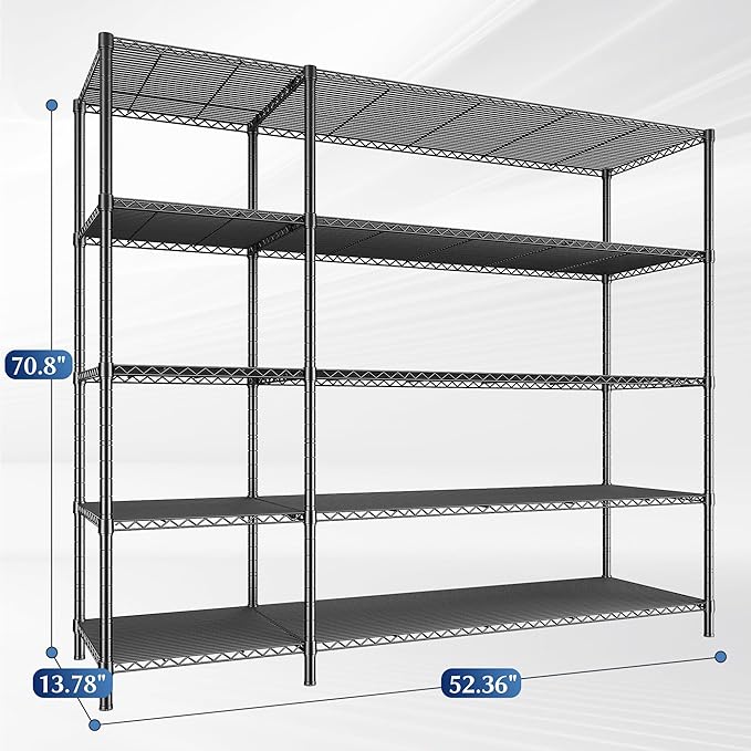 52.36" W Storage Shelves Metal Shelving Unit Load 1400LBS 5 Tier Wire Shelf - Image 3