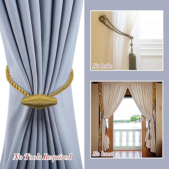 Hion Magnetic Curtain Tiebacks Golden 2pcs, Curtain Tiebacks Buckles Holdbacks - Image 6