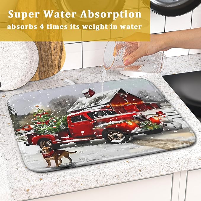 Red Truck Christmas Dish Drying Mat - Image 7