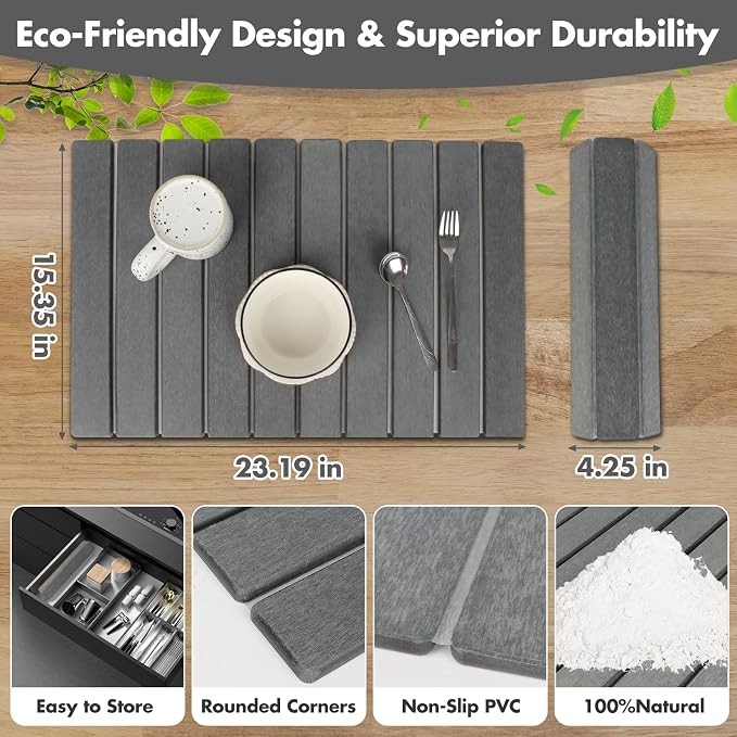 Large Stone Dish Drying Mat for Kitchen Counter, Eco-friendly, Instant Drying - Image 3