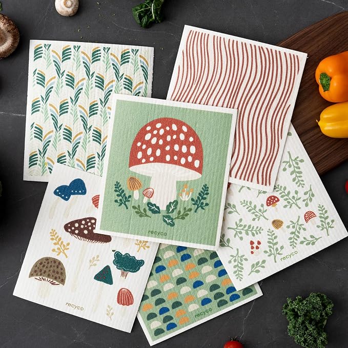 RECYCO Swedish Dishcloths for Kitchen | 6 Packs Forest Mushroom Washable Dish - Image 2