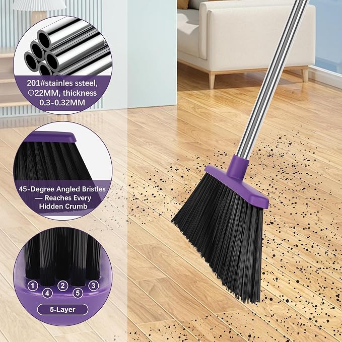 Heavy Duty Angle Broom, 55-Inch Long Handle Extra Wide 12.6 Inch Head, - Image 5