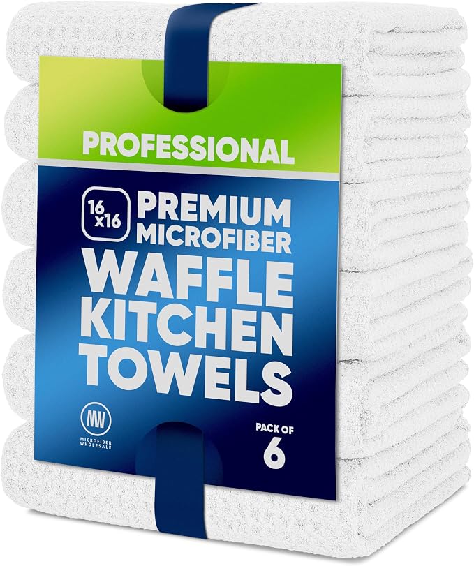 Kitchen Towels - Microfiber Waffle Weave Towels | Absorbent, No Lint, Commercial by MicrofiberWholesale