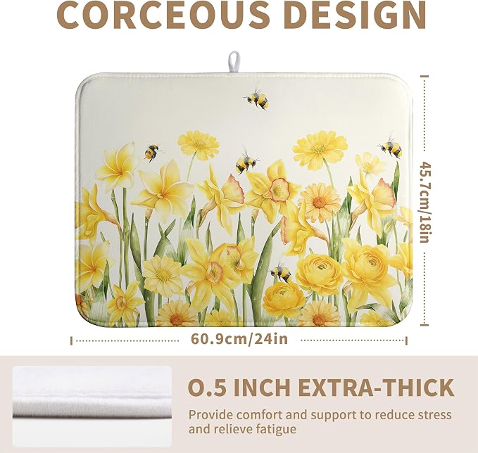 Spring Summer Daffodils Dish Drying Mats Spring Yellow Rose Dish Mat Drying - Image 3