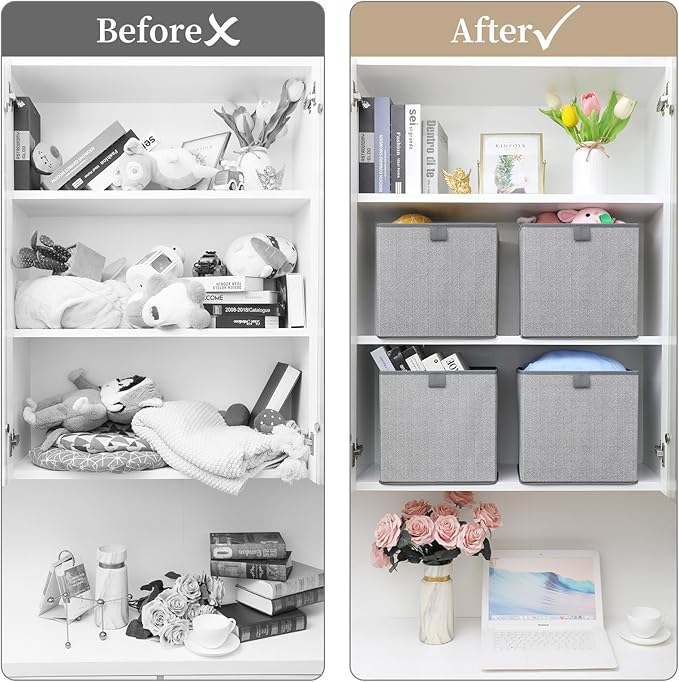Storage Baskets, 11.8-Inch Woven Fabric Bins, Storage Cubes - Image 8